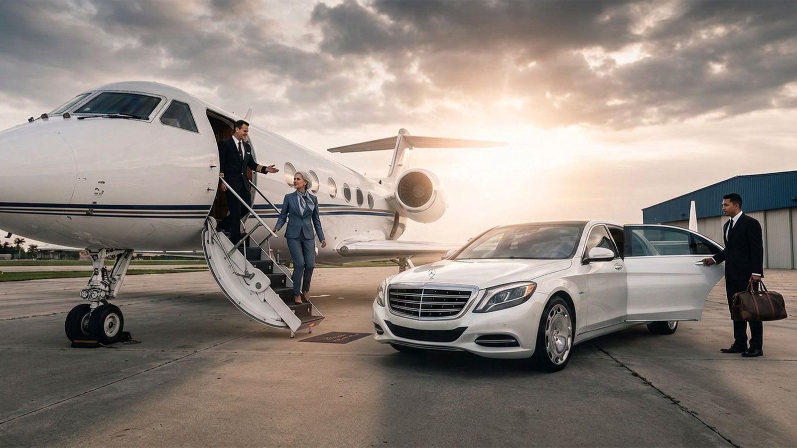 A BTT Travels chauffeur waiting beside an aircraft on the tarmac