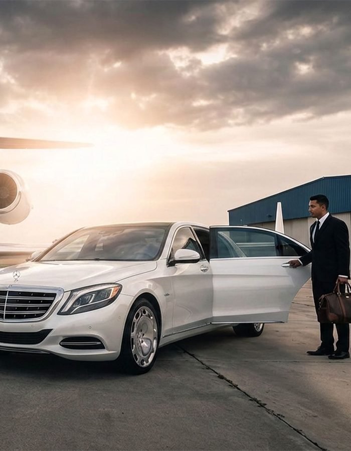 A BTT Travels chauffeur opening the door of an executive sedan