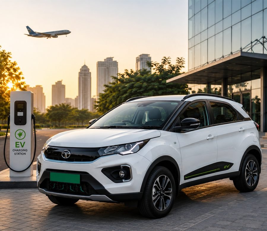 A BTT Travels electric vehicle at a charging station