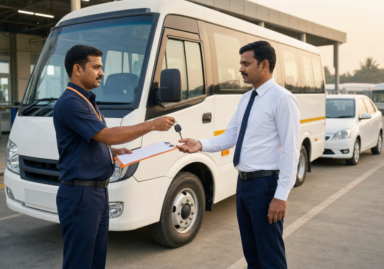 A dispatcher assigning a shuttle and route sheet to a professional driver